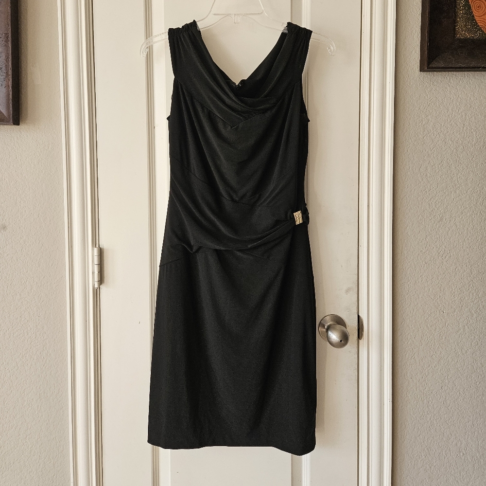 Cache Black Ruched Sheath Midi Dress